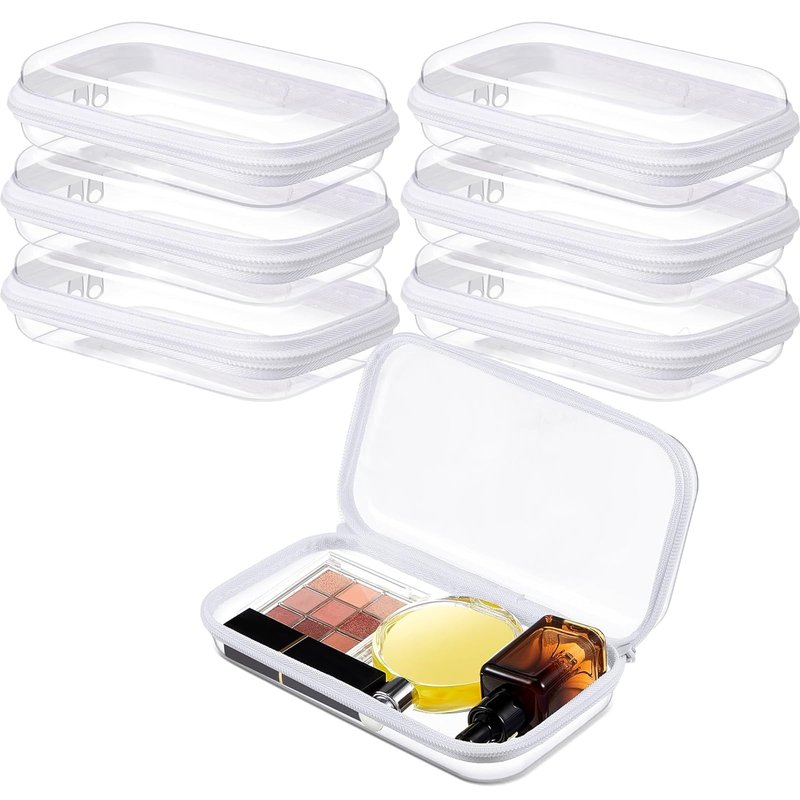 Ba Sen Doyle 6 Pcs Hard Zipper Case Clear Hard Pouches Plastic Zipper Pencil Box Toy Storage Bins Portable Plastic Containers for Travel Toiletry Office Cosmetic Blocks Puzzles Organize