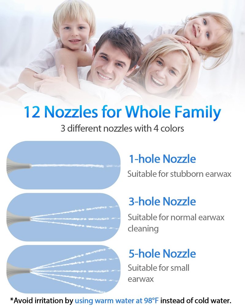 Ear Wax Removal with One-Piece Waste Tank, Powered Ear Wax Remover, IPX7, 5000mAh, 12 Tips, 3 Pressure Modes, Safe & Effective Ear Cleaning Electric Water Irrigation System at Home