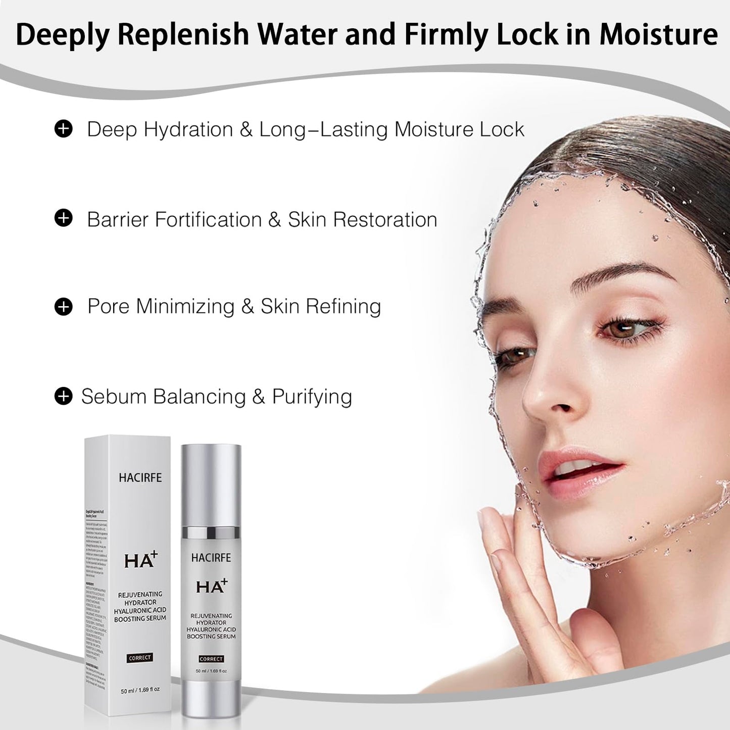 HACIRFE HA Rejuvenating Hydrator Hyaluronic Acid Serum for Face, Deep Hydrating Serum Made with Niacinamide and Ceramides