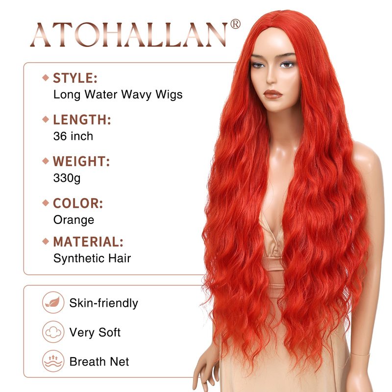Atohallan Long Black Wig for Women 36 inch Super Long Water Wavy Wigs Heat Resistant Synthetic Soft Wavy Fluffy Curly Wig for Daily Party Use Halloween Wig