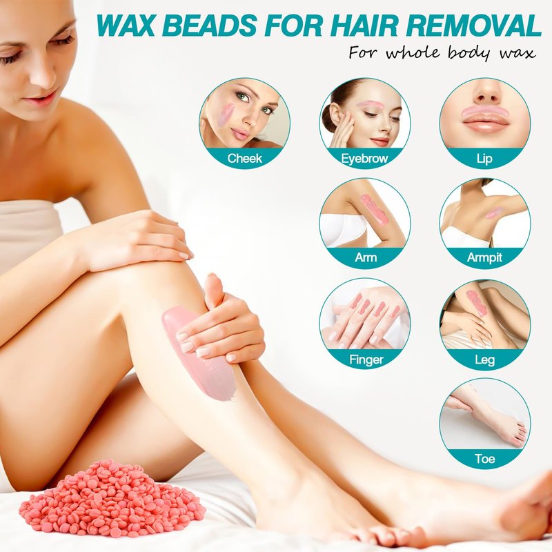 3 lb Bulk Hard Wax Beads, Rosin-Free & Hypoallergenic Formula for Sensitive Skin, Pain-Free Brazilian Hair Removal Waxing Bead for Bikini, Face, Body, Salons Wax Beans Supply, 5 Silicone Sticks