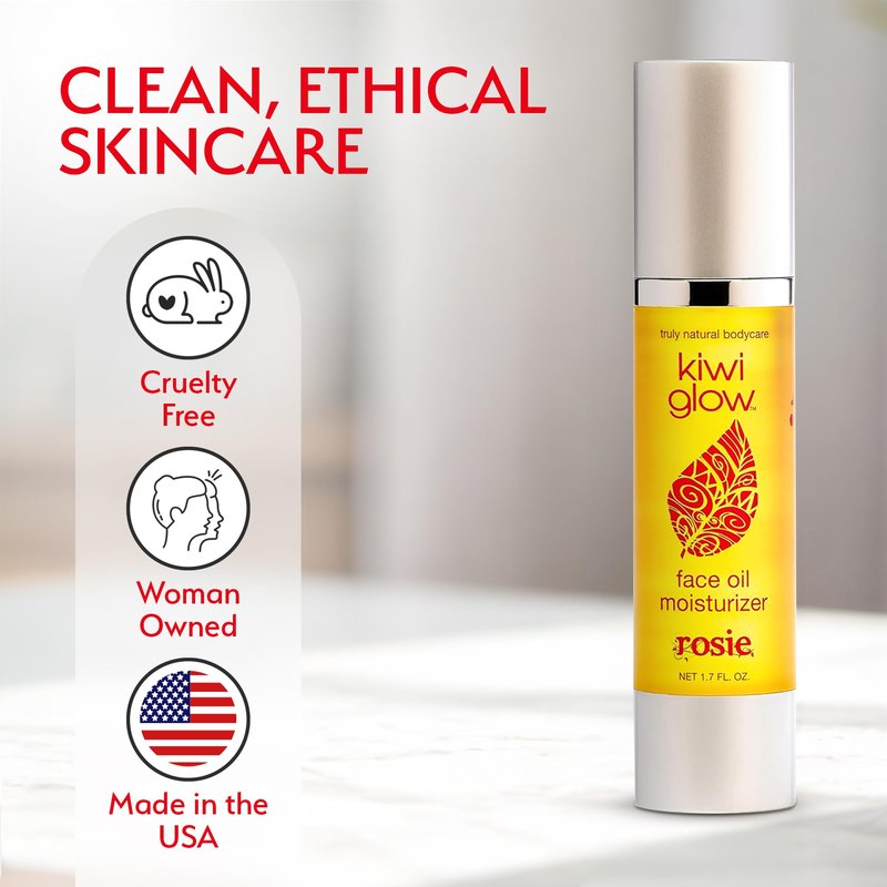 Kiwi Glow Rosie Vegan Face Oil – Fast-Absorbing Anti-Aging Glow Serum for Balanced Radiant Skin – Plant-Based Rose Clary Sage Sesame – Cruelty-Free USA Made – 1.7 oz