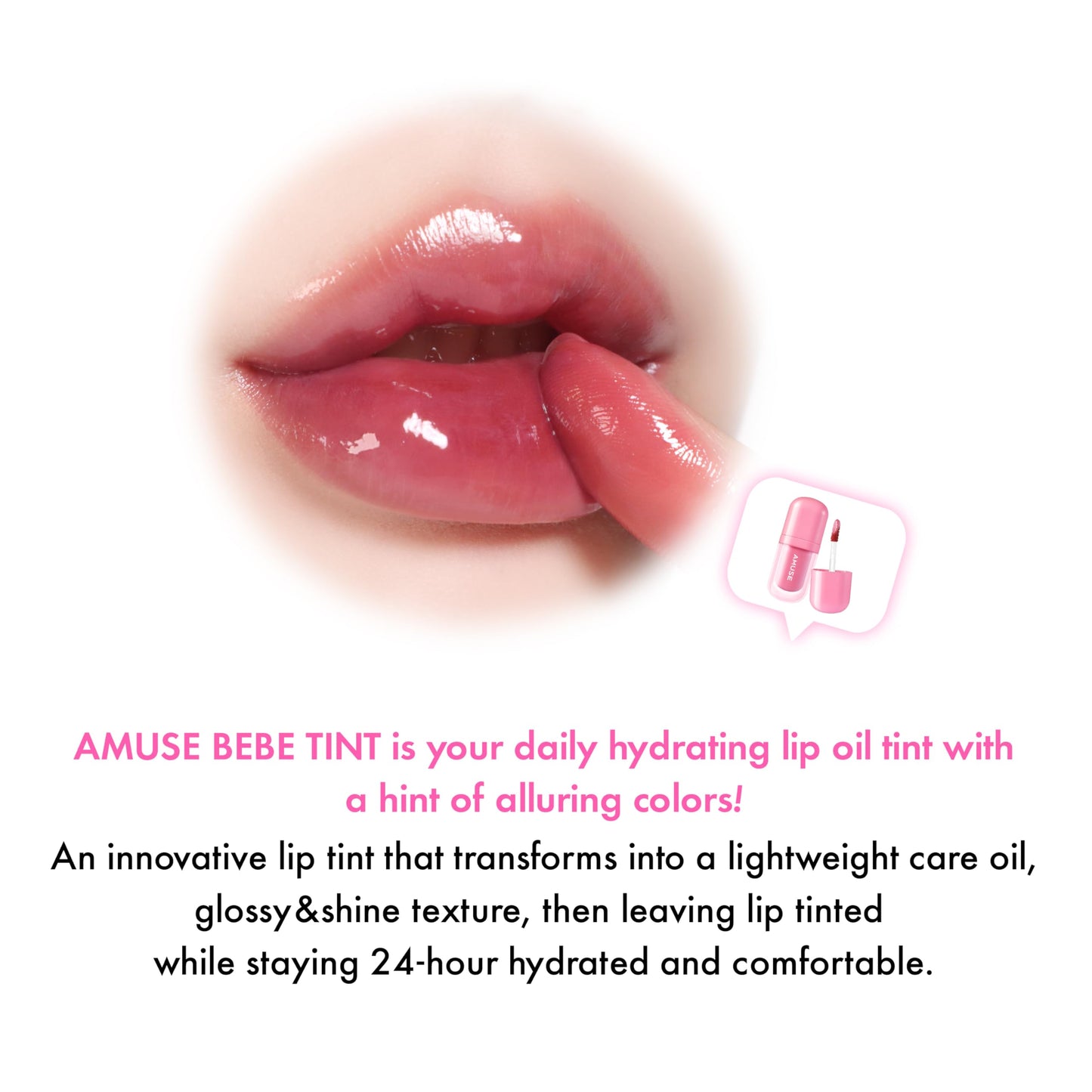 Amuse SEOUL Bebe Tint (08 GRAPE BEBE) - 24 Hour Long Lasting Lip Stain, Glass-Like Plumping, Lightweight, Moisturizing Lip Oil Tint, Hydrating High-Shine Gloss, Vegan Korean Beauty Makeup