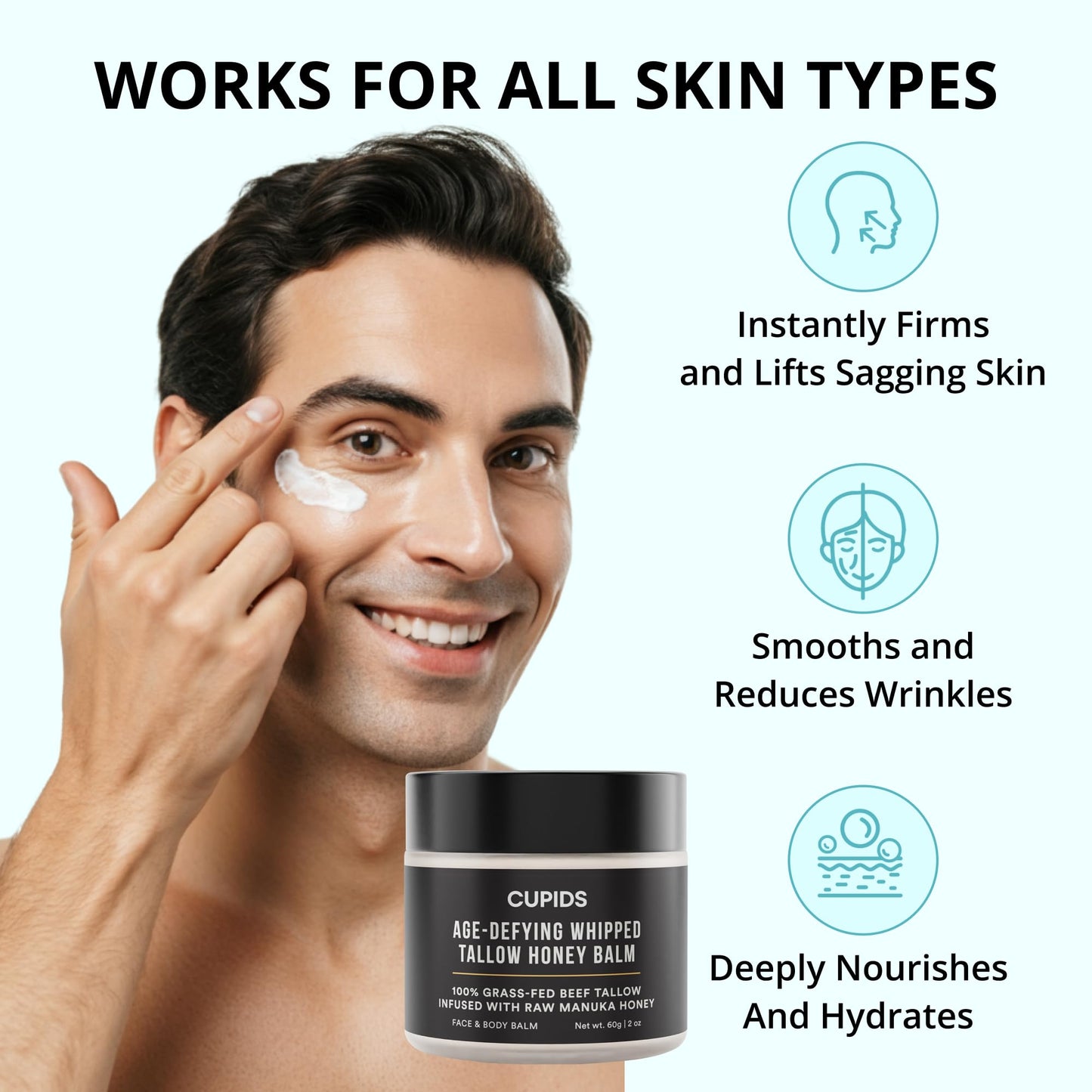 Cupids Tallow and Honey Balm, Grass Fed Beef Tallow for Skin, Face Moisturizer with Raw Manuka Honey, Olive Oil, Beeswax & Vitamin E