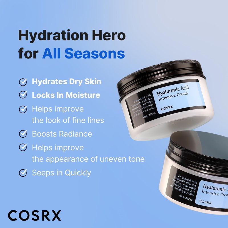 COSRX Hyaluronic Acid Moisturizing Cream, Lightweight, Non-Greasy, Long-lasting Hydration for Glass Skin, Daily Moisturizer for Sensitive Skin, Moisture Barrier Repair, Korean Skin Care, 3.52 oz