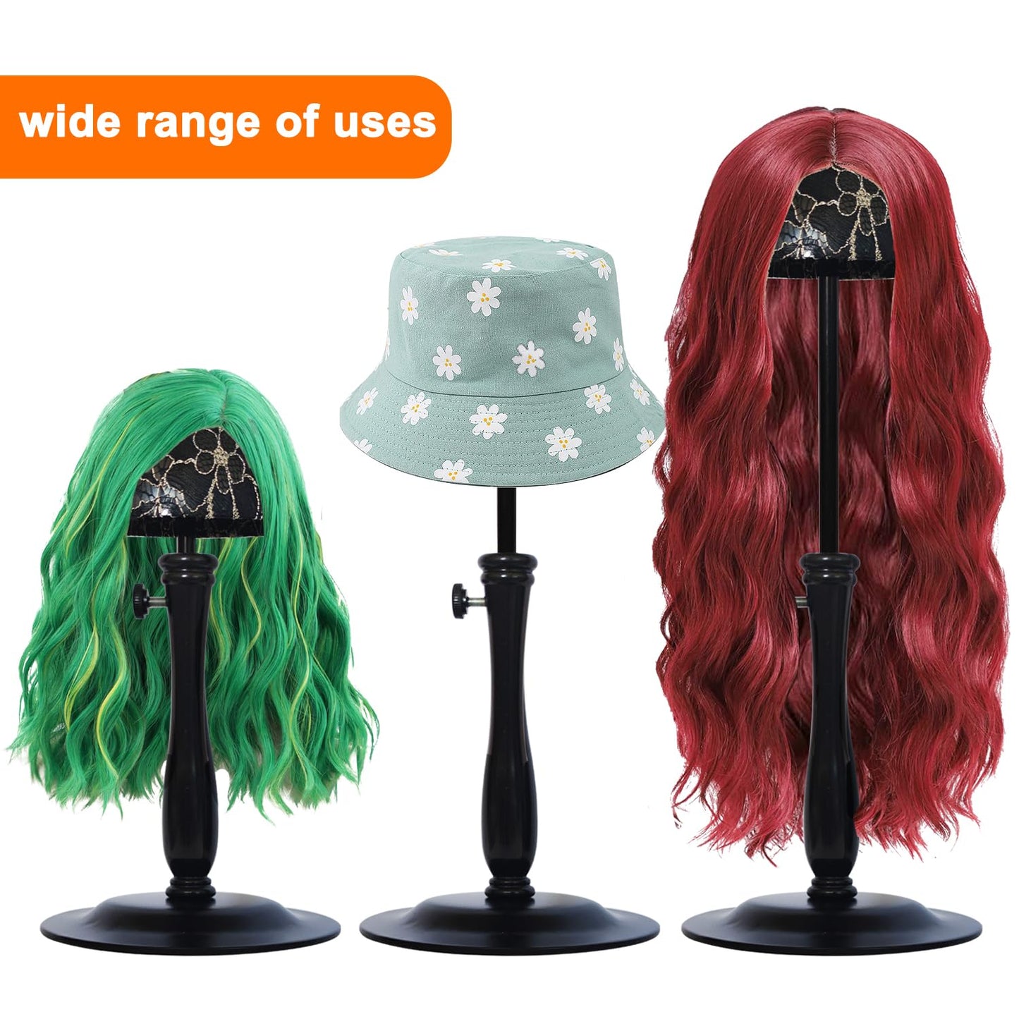 WiZiWi Wig Stand 1PC Iron Base Adjustable Height (12.6-18.5Inch) Wig Head Stands Portable Non-Slip Sturdy Wig Holder Stands Travel Wig Stand for All Wigs(Black)