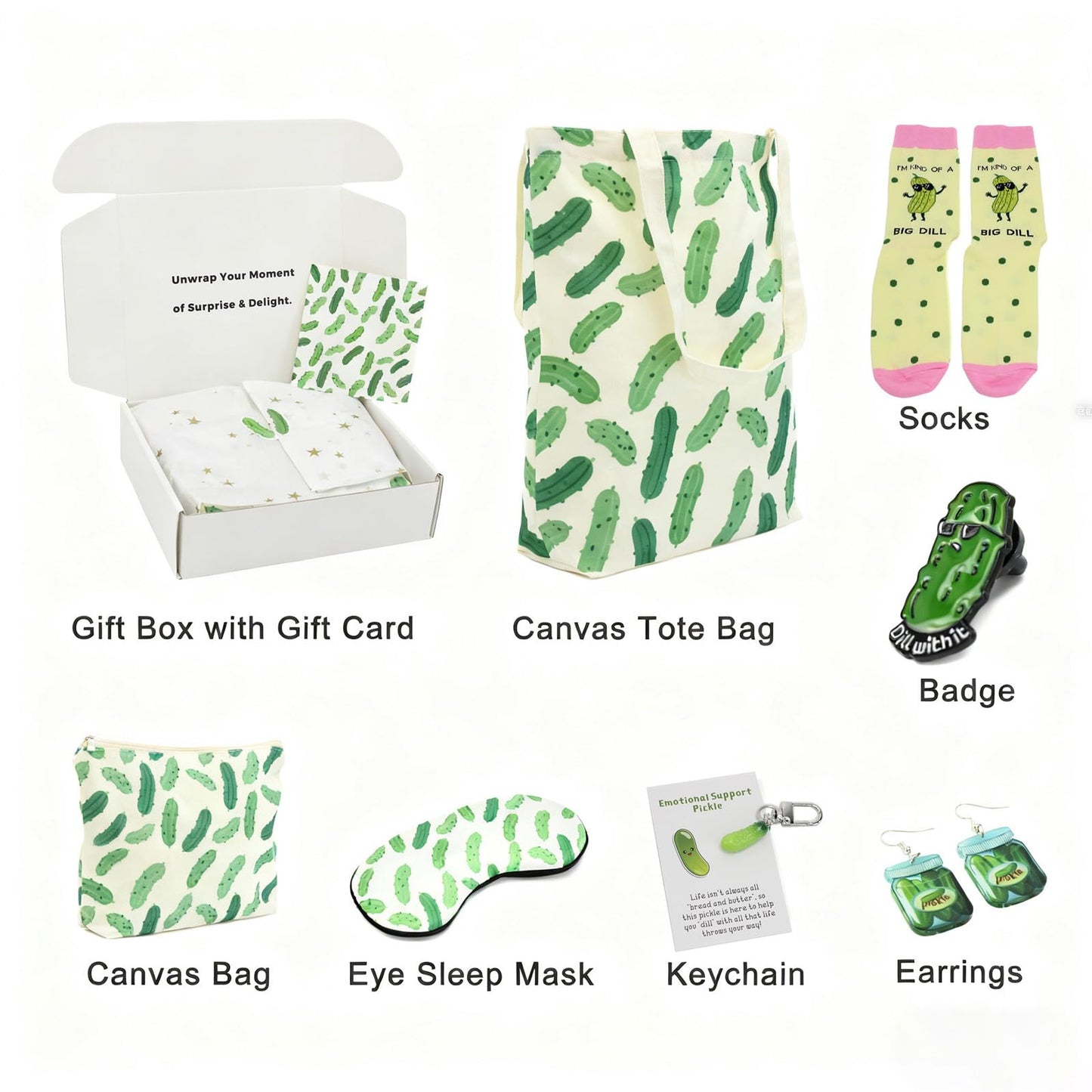 WIDEAL Pickle Gifts for Women - Funny Pickle Lovers Gifts for Women with Tote Bag Pickle Themed Basket - Birthday, Christmas, Thank You Presents for Mom, Teacher, Friend, Sister, Niece (Pickle)