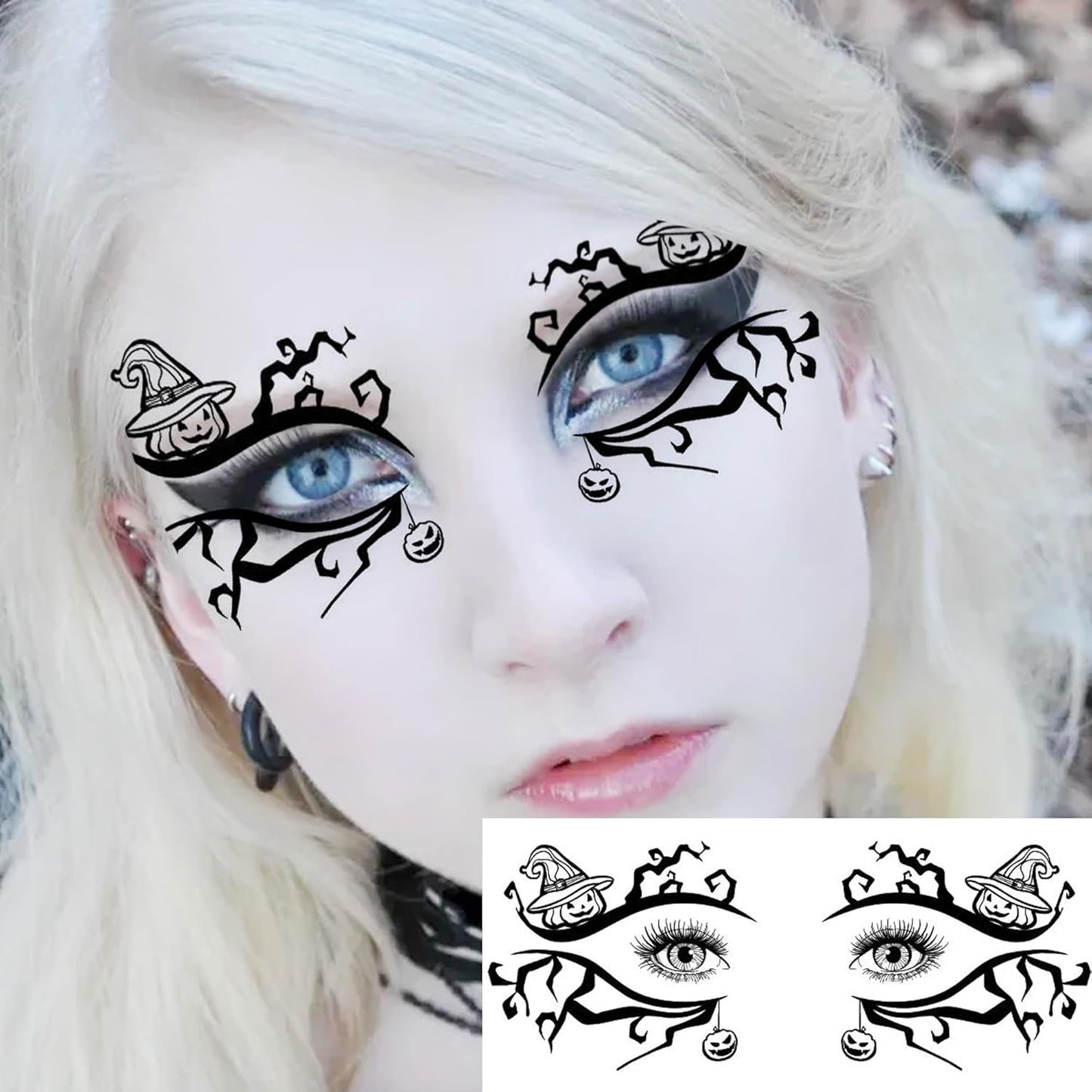 Halloween Eye Shadow Temporary Tattoos - 7 Sheets of 3D Spider Web & Cat Skull Designs | Fun Makeup Accessories for All Ages
