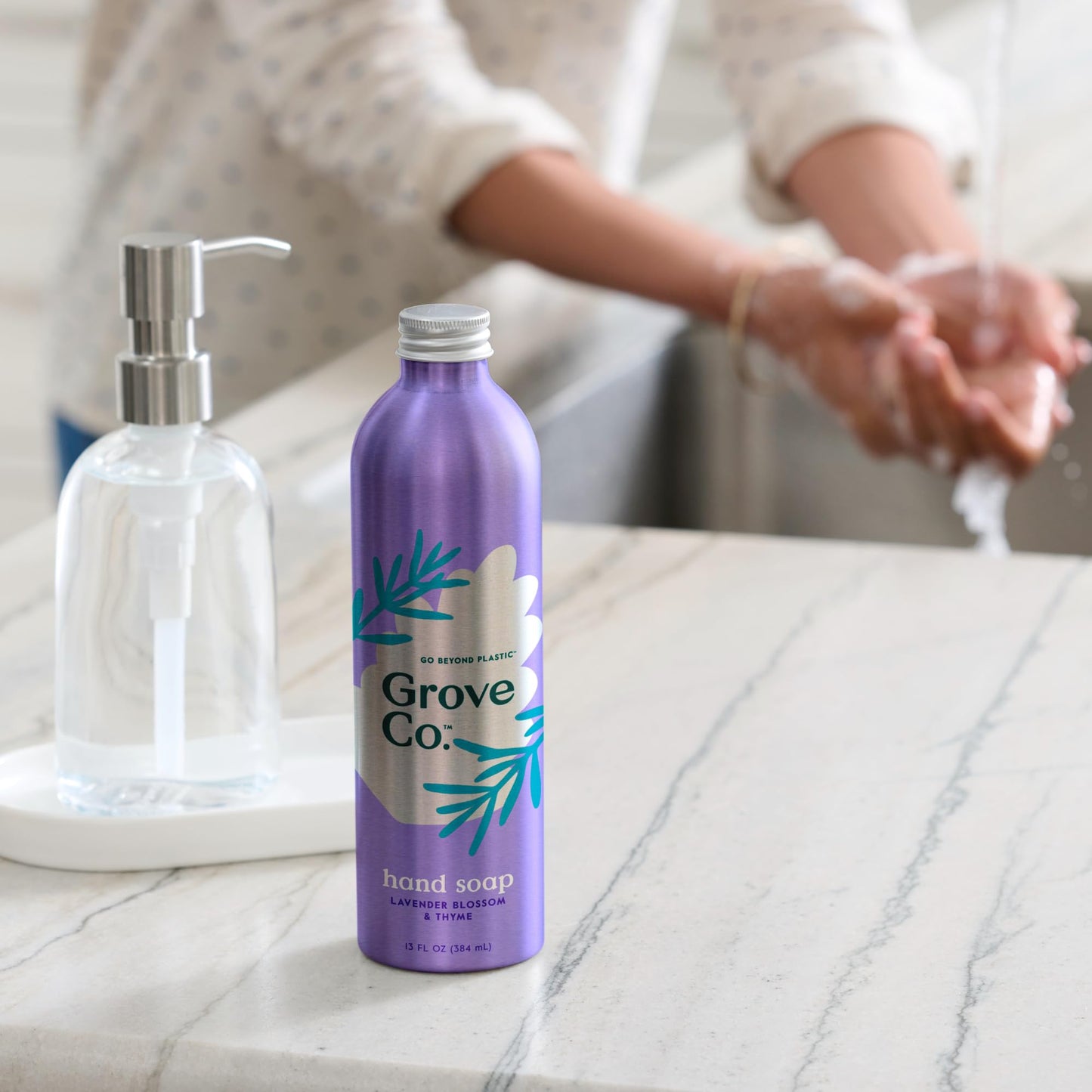Grove Co. Hydrating Gel Hand Soap Refills (3 x 13 Fl Oz) Plastic-Free Liquid Hands Cleaner Refill Set, Leaves Hands Soft and Clean, 100% Natural Lavender Blossom & Thyme Fragrance