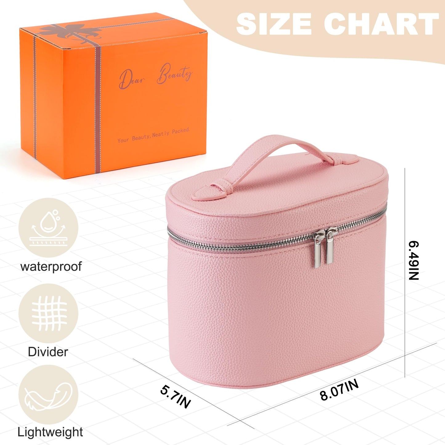 UUYUUY Makeup Bag Vanity Case Cosmetic Bag with Removable Divider Travel Toiletry Bag for Women Portable Make up Box Organizer, Pink