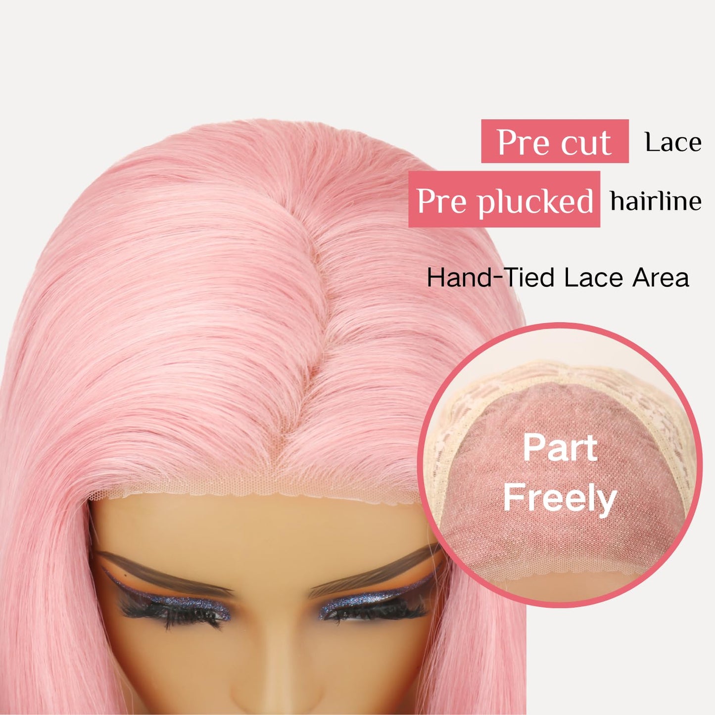 Kmzbasg Light Pink Lace Front Wig for Women Pre-Plucked Pre Cut Glueless Long Straight Layered Synthetic Ready to Wear Wig 4x6 HD Lace for Girls Party Cosplay and Daily Use 26 Inch