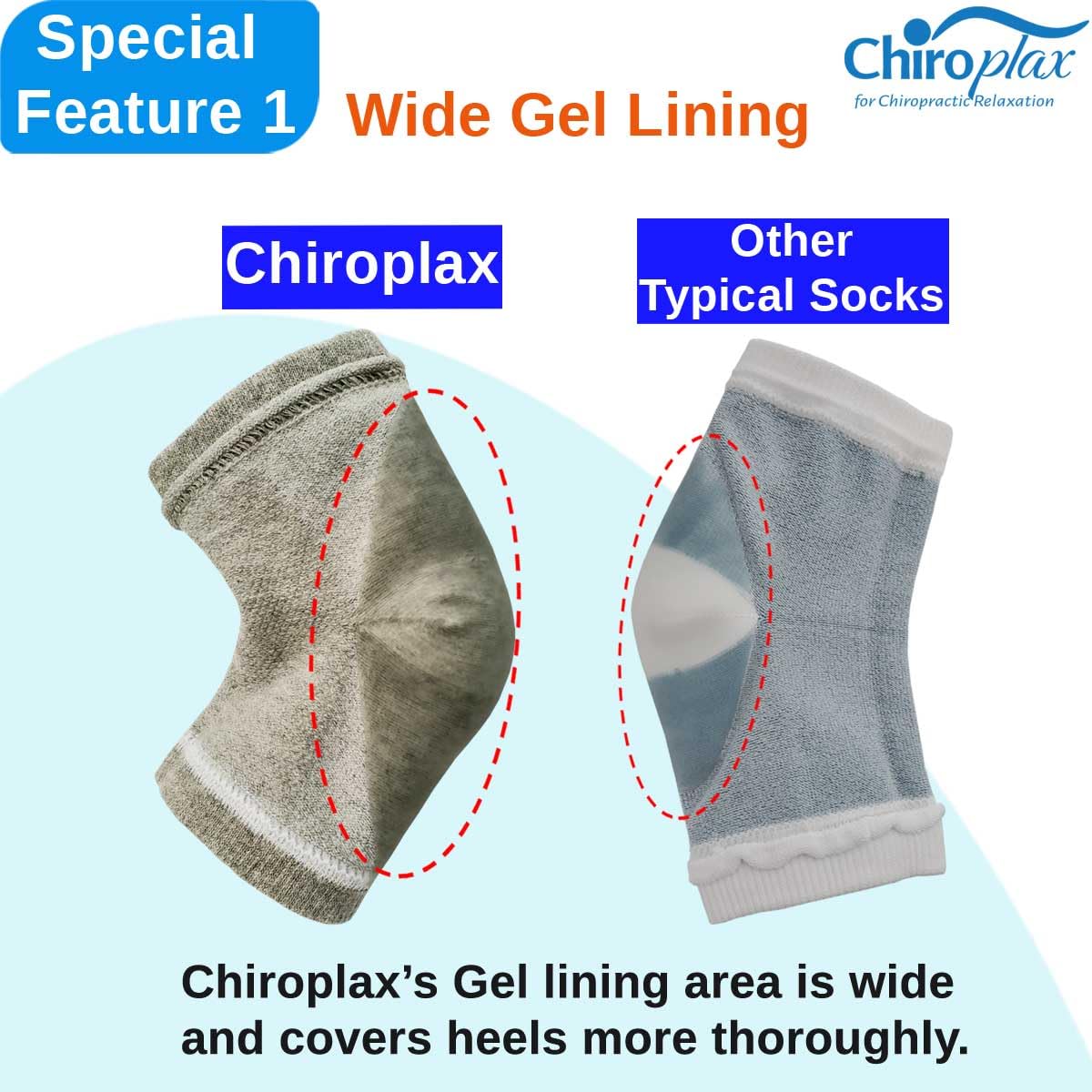 Chiroplax Vented Moisturizing Socks for Dry Cracked Heels Feet Treatment Gel Lined Spa to Repair Heal Soften Calluses Overnight, 2 Pairs (Gray)