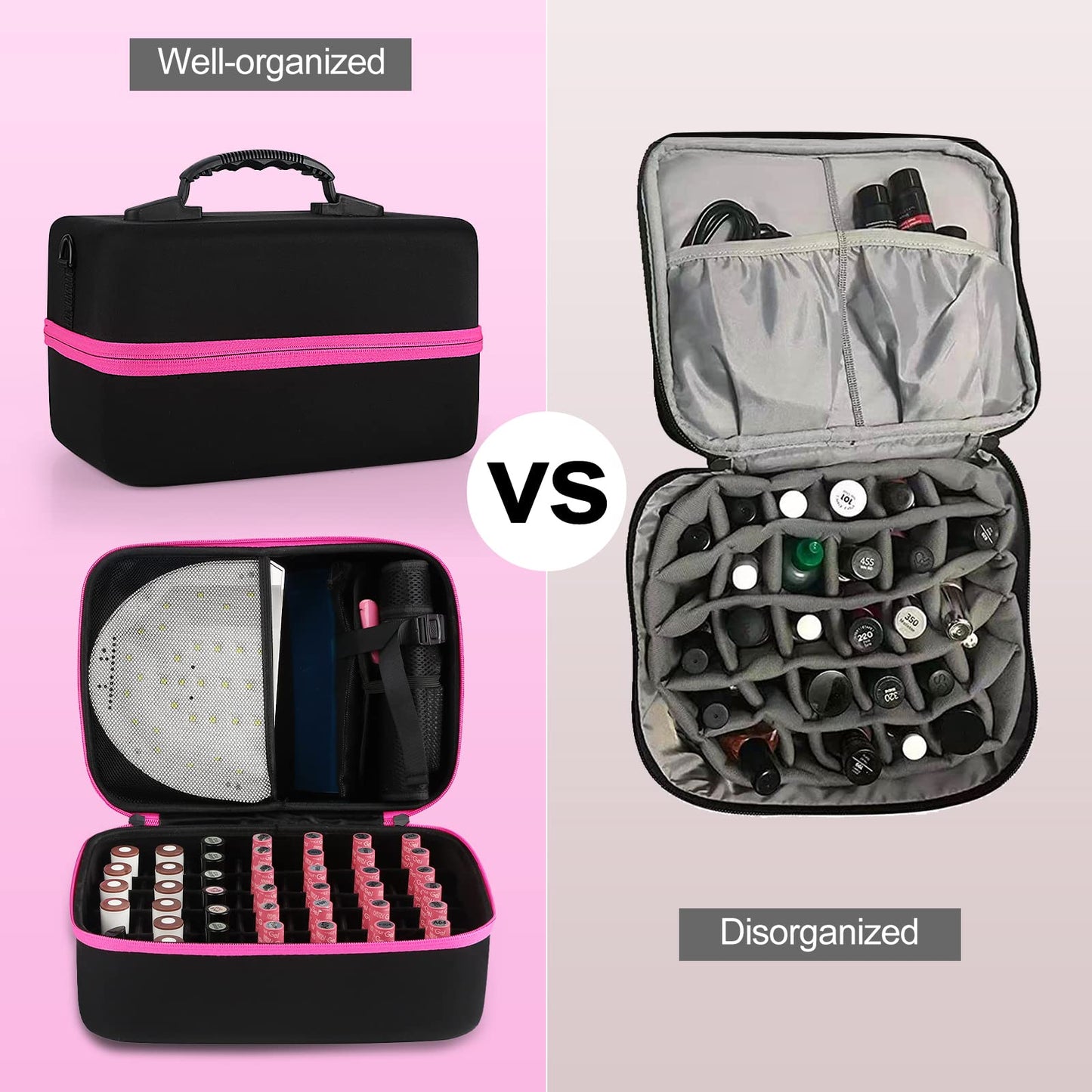 Nail Polish Organizer Case, 42+ Bottles Nail Polish Storage Supplies Organizer Nail Bags Box Organizer Carrying Case for Nail Stuff, Tool, Nail Kit Bag Box Holder for Salon Home DIY Nail Tech Gift