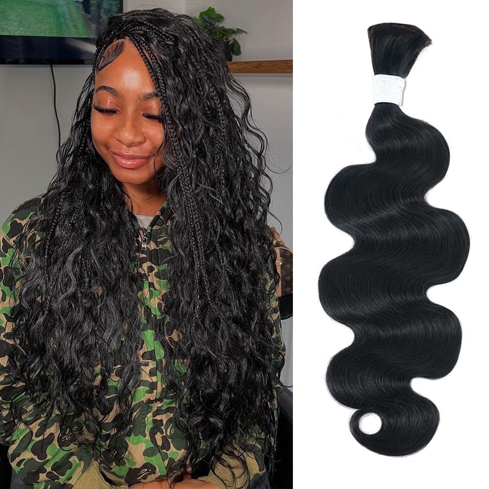 Body Wave Bulk Human Hair For Braiding No Weft Boho Braids Human Hair Brading Hair Extensions 100g One Bundle Wet and Wavy Human Braiding Hair For Boho Braids Natural Black(16inch, Natural Black)