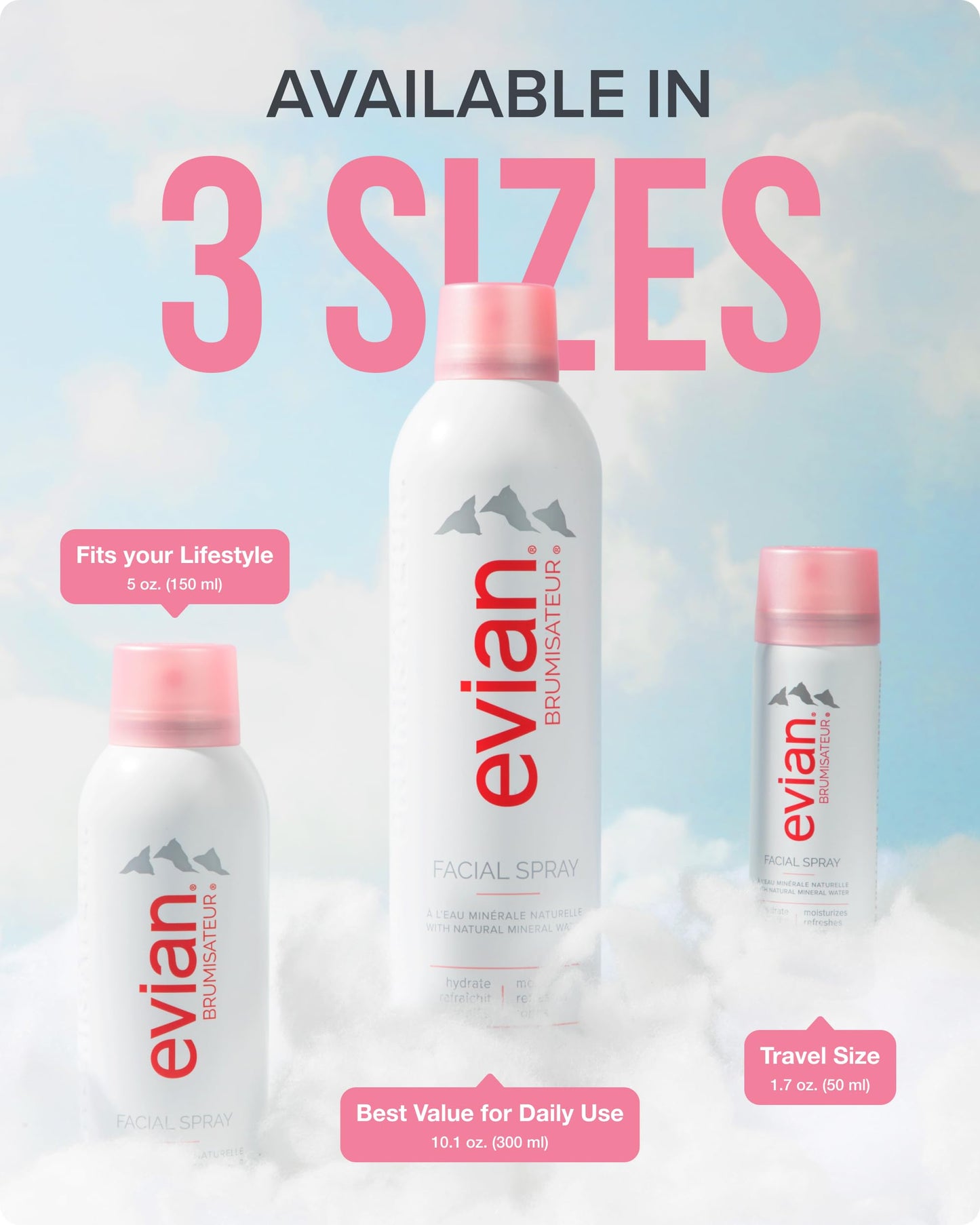 Evian Facial Spray 5 oz Duo Hydrating Mineral Water Mist for Face & Skin Refreshes Makeup, Sets, & Tones Facial Spray Twin Pack for Daily Skincare and Lightweight Facial Moisturizer Mist