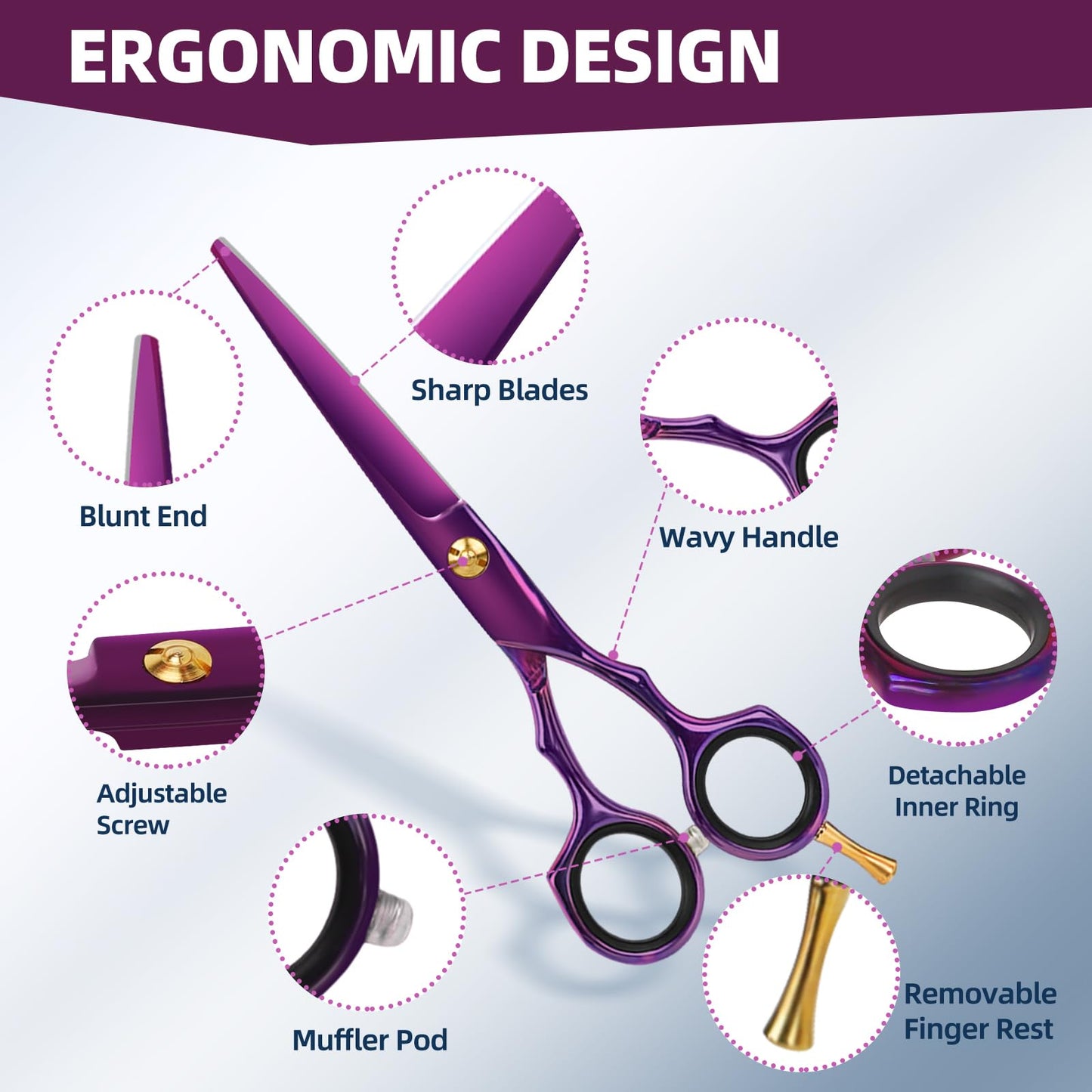 ETHTXE 9Pcs Professional Hair Scissors Set, Stainless Steel Barber Supplies – Includes Straight & Thinning Shears, Hair Thinning Knife – Multi-Use Haircut Tools for Home, Salon, and Barbers (Purple)