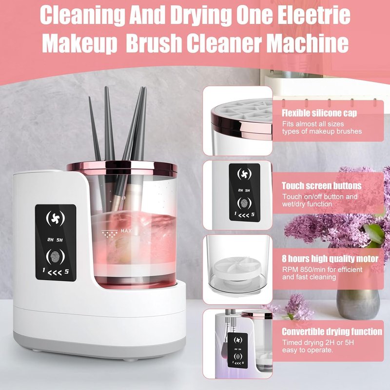 Electric Makeup Brush Cleaner Machine - 3-in-1 Automatic Washer & Dryer for All Brush Sizes | USB Cosmetic Tool (XL)