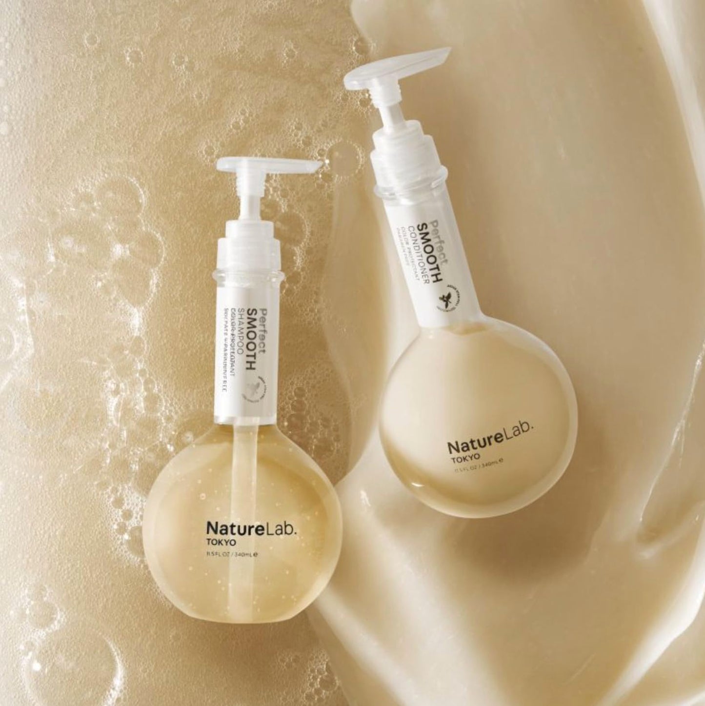 NatureLab.TOKYO Perfect Smooth Shampoo & Conditioner Duo - Japanese Shampoo and Conditioner for Dry, Frizzy Hair - Calms Scalp & Tames Strands from Roots for Controlled, Frizz-Free Hair - 11.5oz each