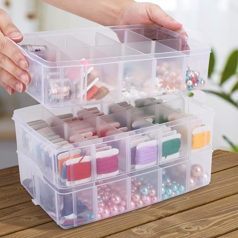 Clear 3-Tier Stackable Storage Container - Adjustable Nail Art Organizer with 30 Compartments | Craft Supply Box