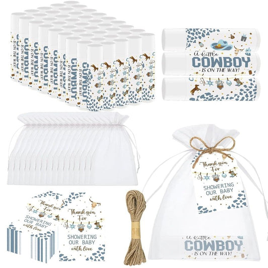 50 PCS Baby Shower Cowboy Lip Balm Bulk Neutral Gender Reveal Boys Girls Games Baby Shower Favors Gifts for Guests Moisturizing Lip Care Cowboy Themed Birthday Party Supplies Decorations