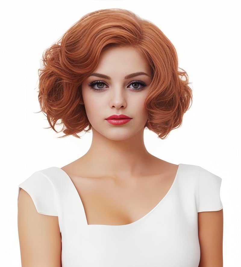 Gerulyss Short Copper Red Wavy Wigs for Women Auburn Curly Natural Synthetic Wig Ginger Middle Part Full Wig for Role Play,Halloween,Daily Use