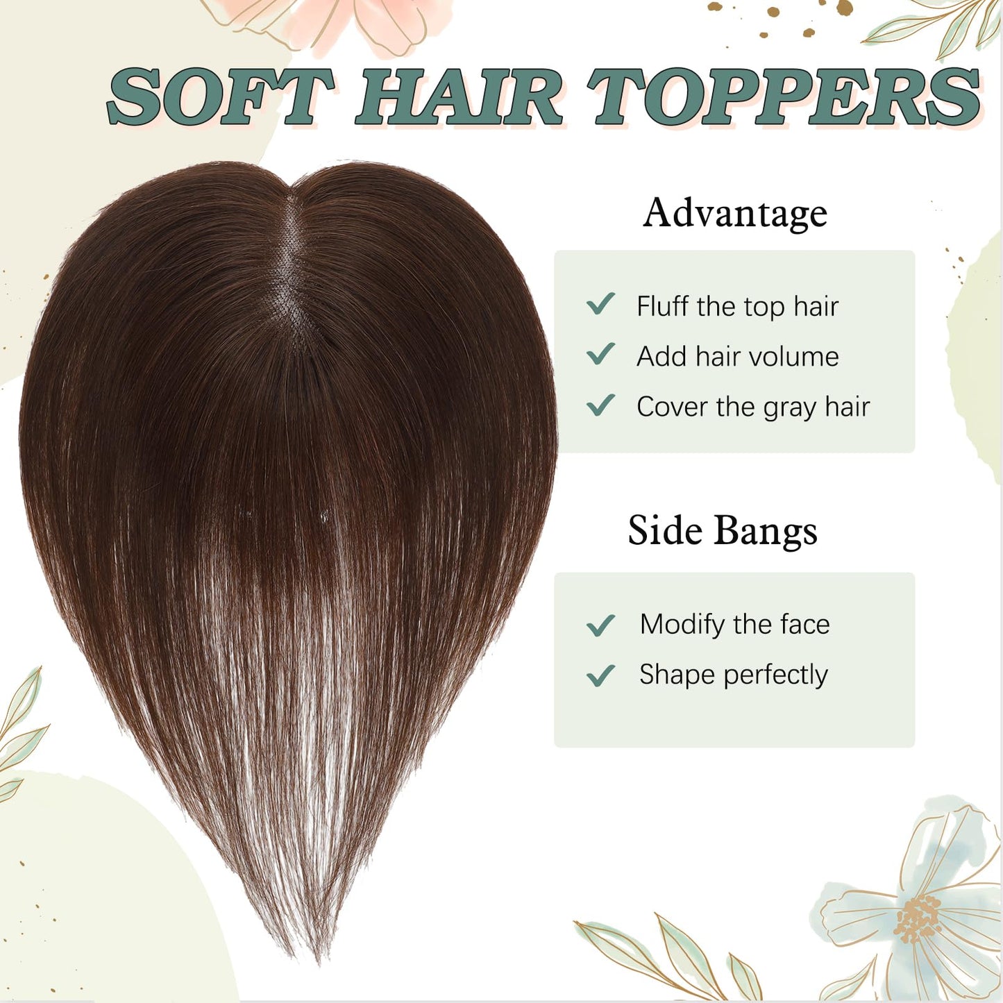 Real Human Hair Topper for Women with Thinning Hair 360 No Bangs Upgrade Lace Base Hand Hair-Tied Pieces for Women (Brown, 10Inch)