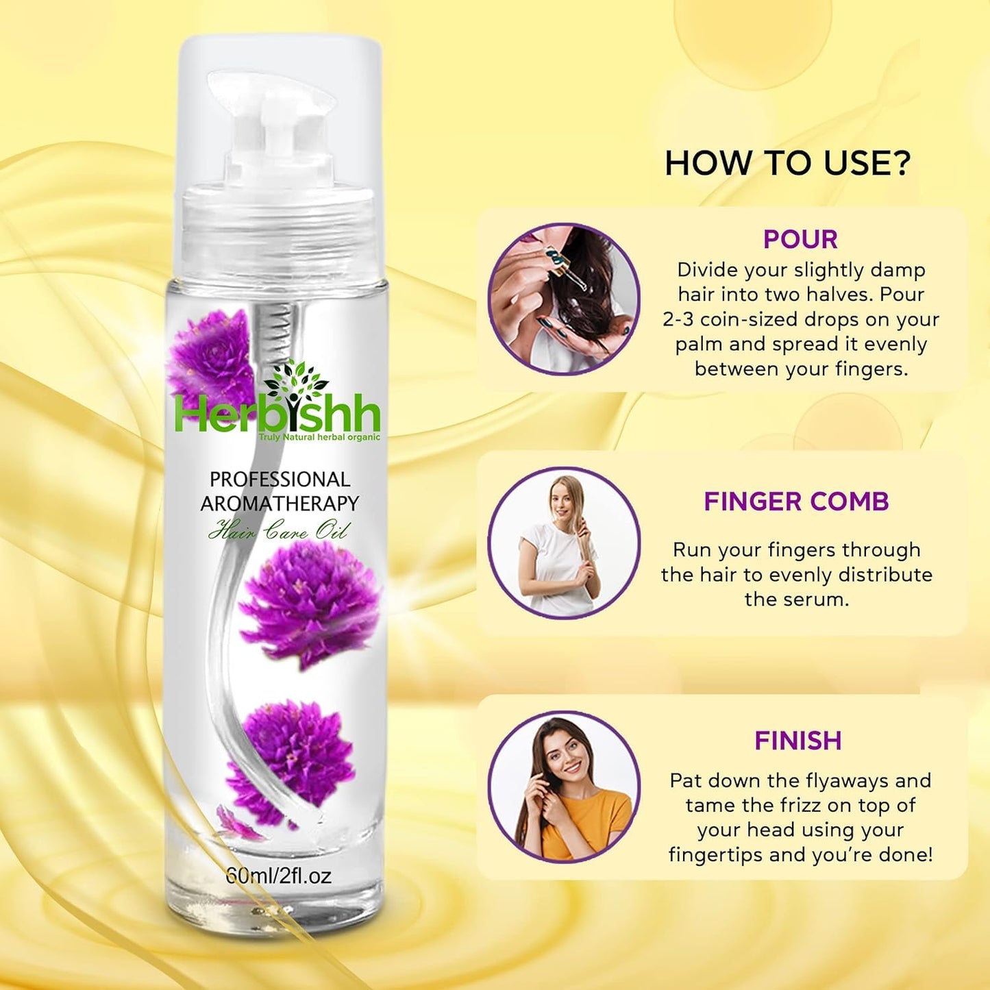 Herbishh Hair Color Shampoo for Gray Hair 500ml Dark Brown + Essential Care Flower Hair Oil for Dry Damaged Hair & Growth 60ml