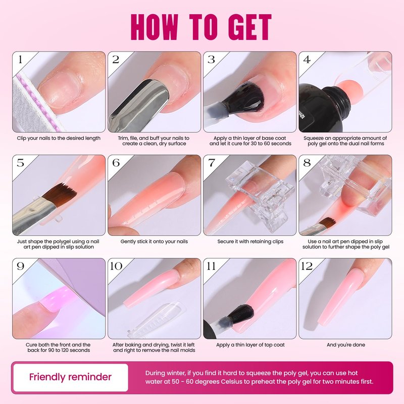 Poly Gel Nail Kit for Beginners: 14 Color Professional Gel Nail Extension Set with Slip Solution U V Lamp for DIY at Home Salon