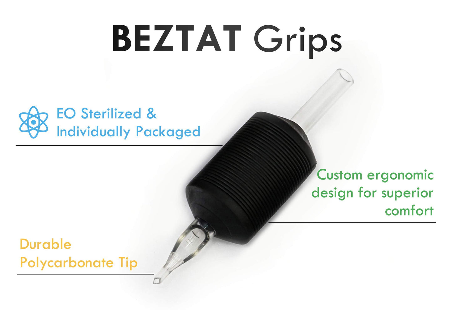 BEZTAT 25mm (1" Inch) Ultra Premium Clear Disposable Tubes w/Black Soft Silicone Grip- 25 Pack, Diamond Tip (9DT)