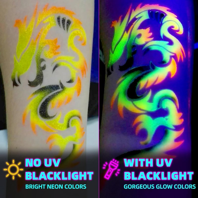 Ophir Neon Airbrush Temporary Tattoo Ink - 8 Vibrant Colors for Rave & Festival Body Paint | 1.06oz Bottle