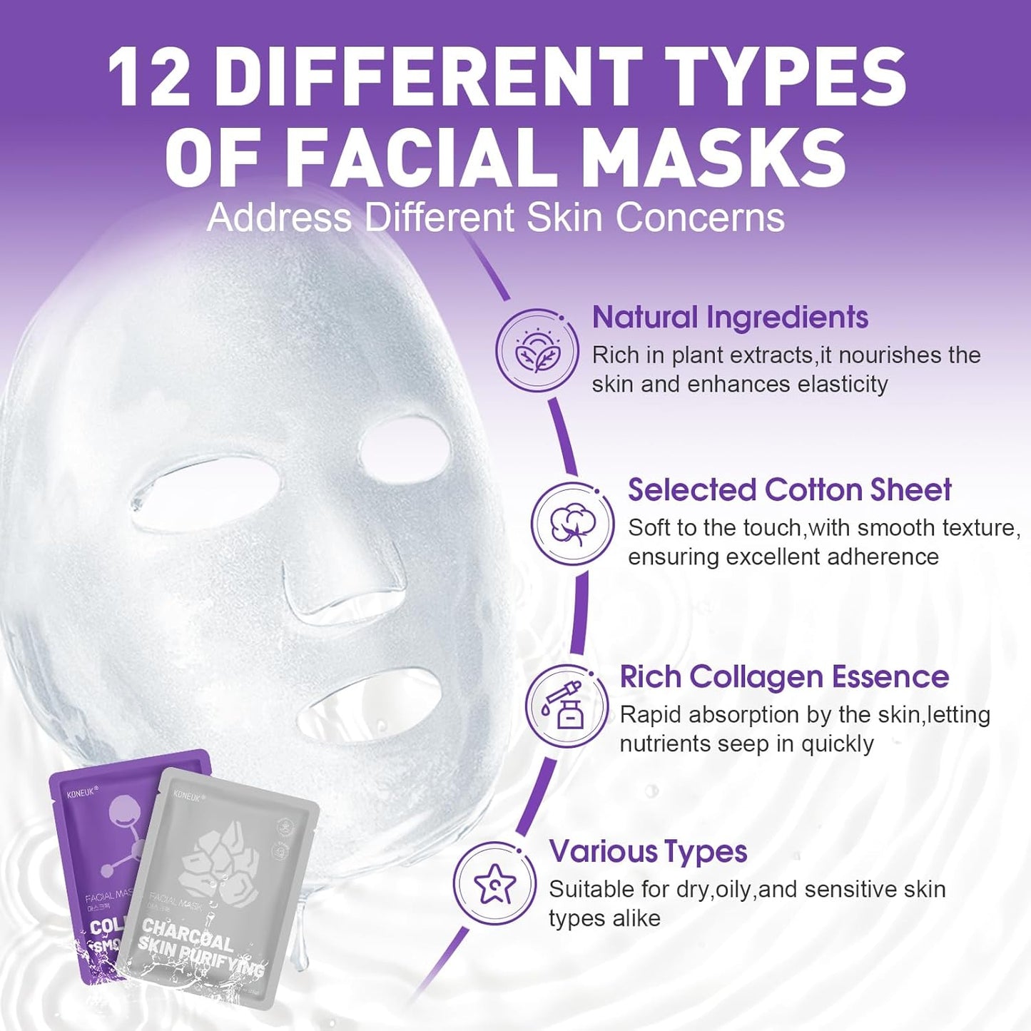 Hydrating Face Masks - 24 Pack Collagen Sheet Masks for Soothing & Moisturizing | All Skin Types, Spa Gift Set