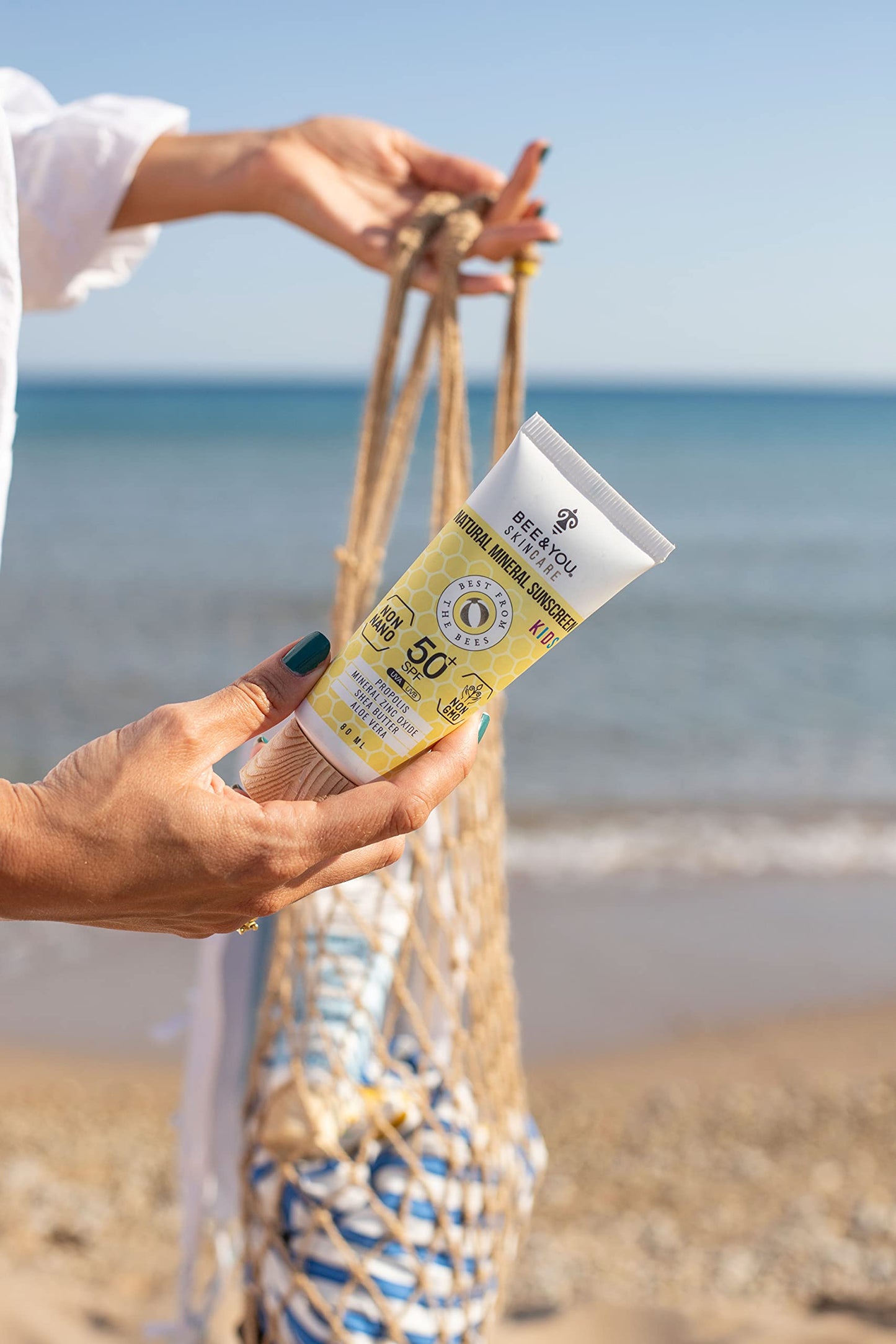 Bee and You Kids 100% Natural SPF 50 Mineral Sunscreen for Kids, Face and Body, Water Resistant, Sun Protection with Zinc Oxide & Bee Propolis, Hypoallergenic, 2.7 oz (80 mL)
