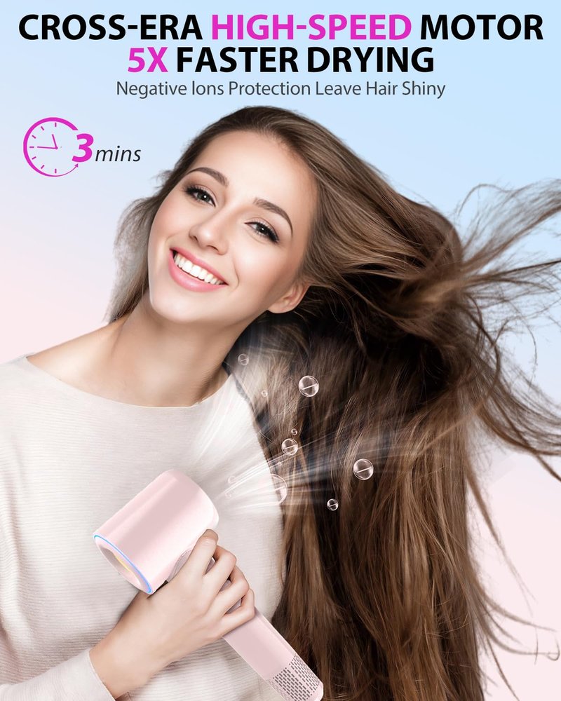 Coolpub High Speed Hair Dryer,150000 RPM Brushless Motor Professional Blow Dryer for Fast Drying,500M Negative Ions Ionic with Magnetic Blow Air Nozzle,Control Quiet Noise, Lightweight for Travel