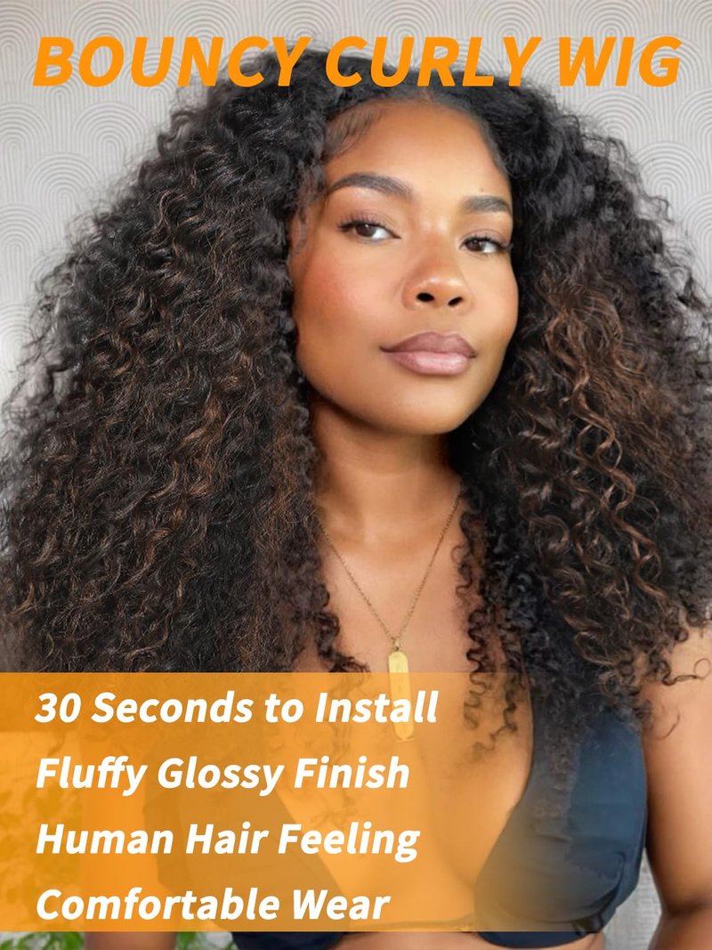 TENACOO Highlight Brown Glueless Curly Wig Dark Brown Mix Light Deep Wave Synthetic Lace Front Wig 24 Inch 4x1 Lace Closure Ombre Brown Long Curly Wigs for Black White Women