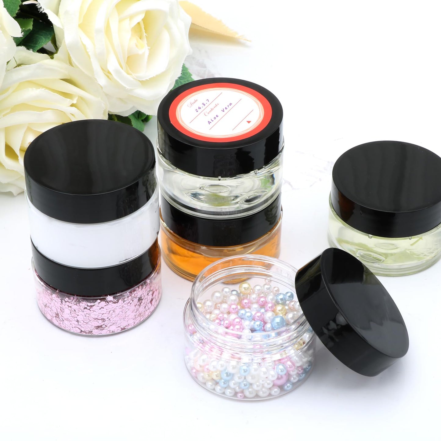 54 Pack 4oz Plastic Containers with Lids, Jars with Lids, Great for storing,lip balms, creams, ointments, cosmetics, samples