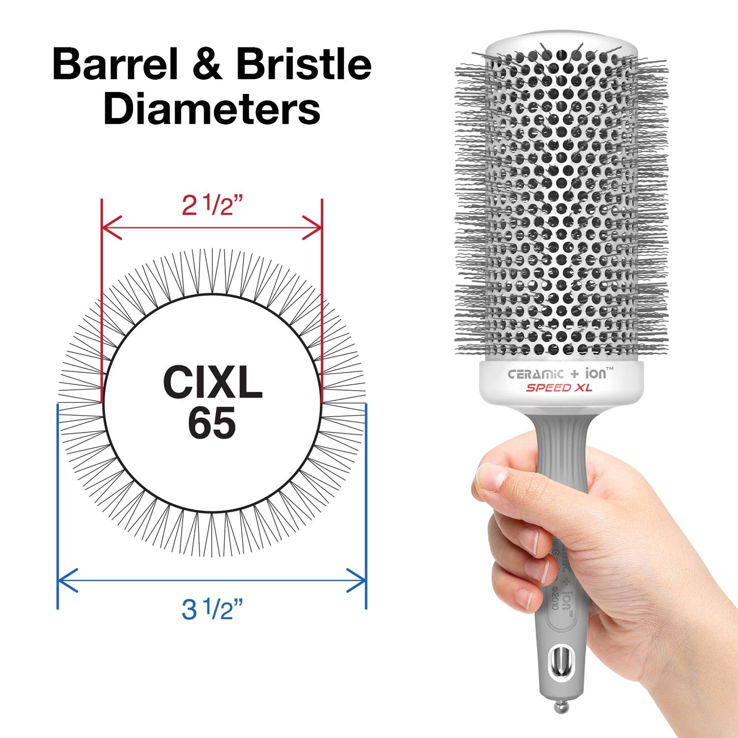 Olivia Garden Ceramic + Ion Speed XL - Extra-Long Round Thermal Hair Brush - Not Electrical - Professional Blowout Brush for Normal to Thick Hair - 3 1/2"- Diameter Barrel - CIXL-65