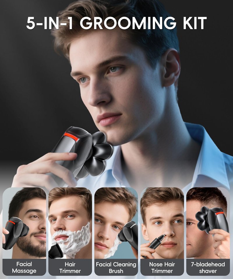 Head Shavers for Bald Men - IPX8 Waterproof Electric Razor for Wet/Dry Use with LED Display, USB-C Fast Charge & 5 Attachments Black
