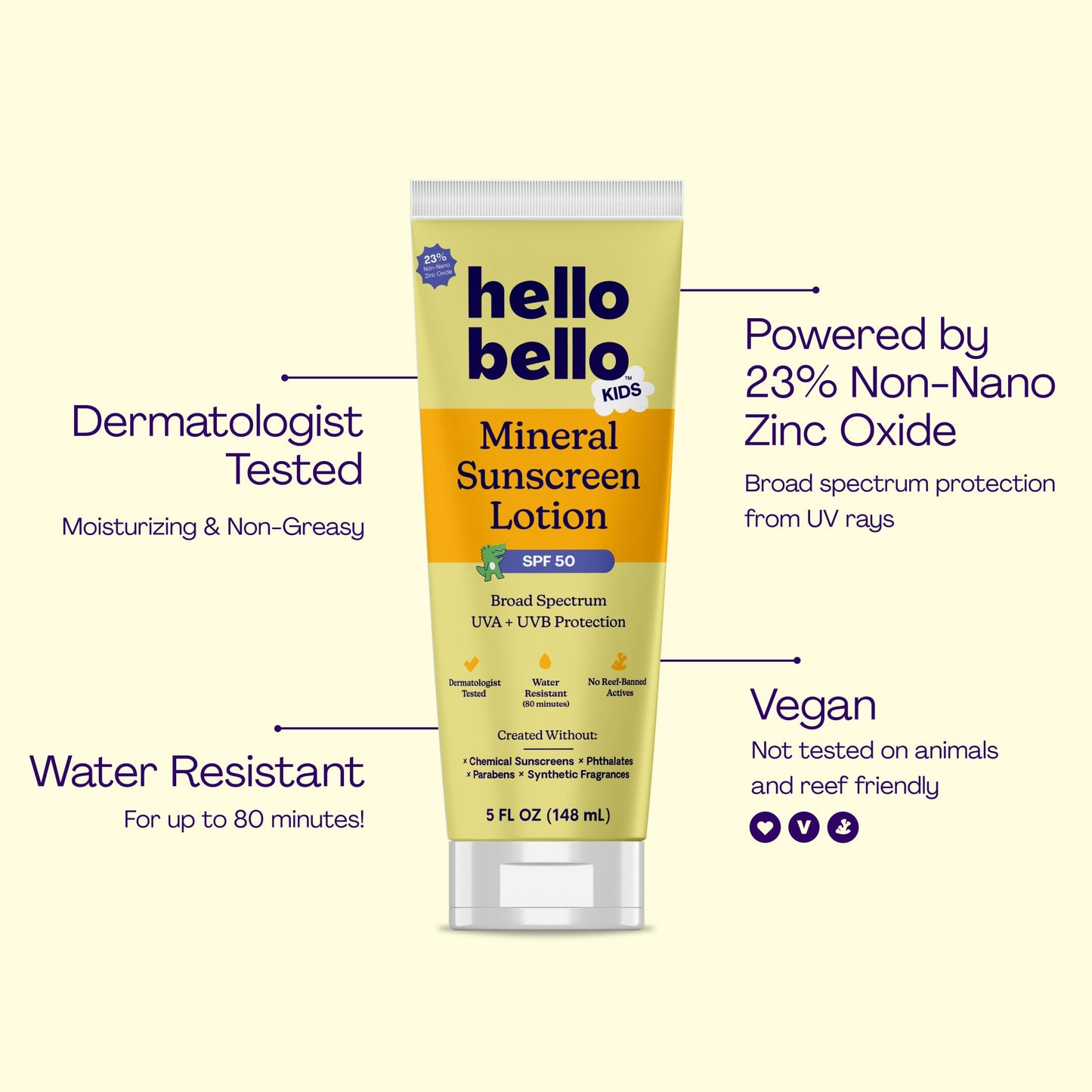 Hello Bello Mineral Body Sunscreen Stick, Water Resistant and Reef Friendly Roll On Sun Protection