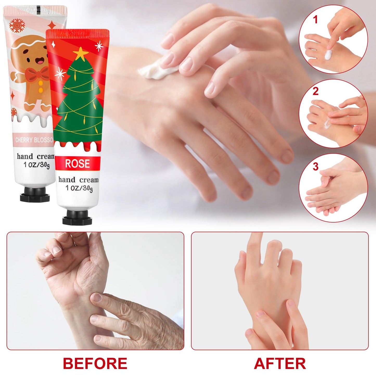 Swiffen 80 Pcs Christmas Hand Lotion Gift Set Bulk Christmas Gifts for Coworkers Employee Natural Plant Fragrance Shea Moisturizing Hand Creams Women Men Stocking Stuffers Xmas Party Supplies