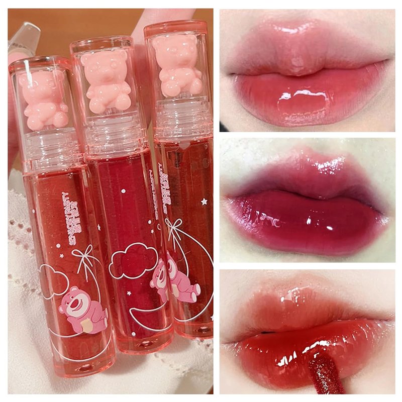 Bear Lip Gloss | Cute Jelly Lip Glaze for Plumping & Moisturizing | Waterproof, Long-Lasting Lip Tint in 3 Colors