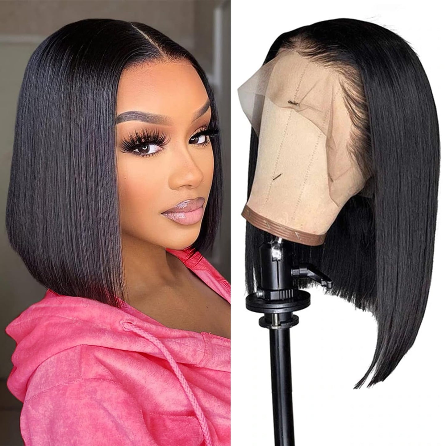 Hertune Bob Wig Human Hair 13x4 Frontal Lace Wig Human Hair 180 Density Glueless Pre Plucked with Baby Hair Straight Bob Wigs for Black Women 180% Density Pre Plucked Natural Color 12 inch