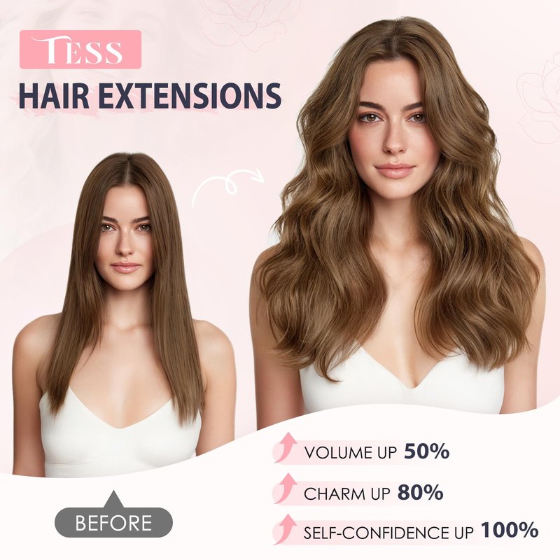 TESS 3 PCS Hair Extensions Clip ins Real Human Hair Straight Hair Extension for Women Soft Lace Wefts Invisible Clip in 16 Inches Chocolate Brown Mixed Light Brown