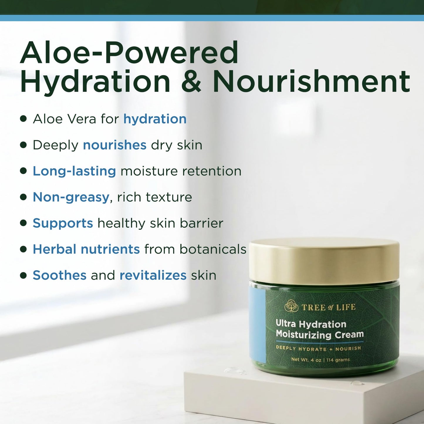 Tree of Life Beauty Moisturizer Face Cream, Dermatologist-Tested Ultra Hydrating Anti-Aging Cream, Reduces Dark Spots & Fine Lines, Brightens for Firmer, Smoother Skin, Non-Greasy, 4 Fl Oz