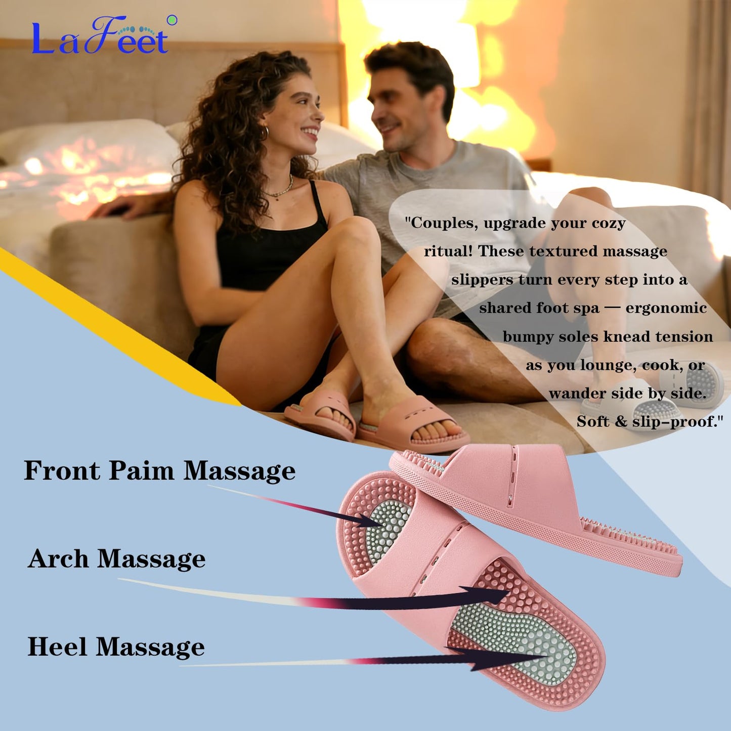 Lafeet 2 Pairs Massage Slippers for Plantar Fasciitis Pain Relief - Acupressure Massage Sandals for Men and Women - Non-Slip Slippers with Stress Relief - Perfect Gifts for Bath