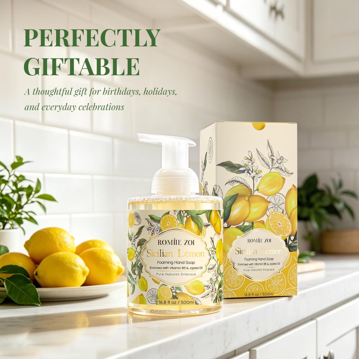 ROMIIE ZOI Foaming Hand Soap, Sicilian Lemon, 500ml/ 16.8fl.oz