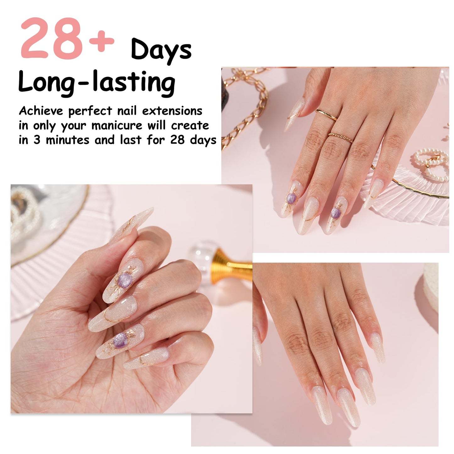 eodci Poly 60g Gel Builder for Nails, Glitter Champagne, Nail Extension Strengthener Color Gel Multifunctional Long-Lasting and Easy to Use for DIY Salon Quality