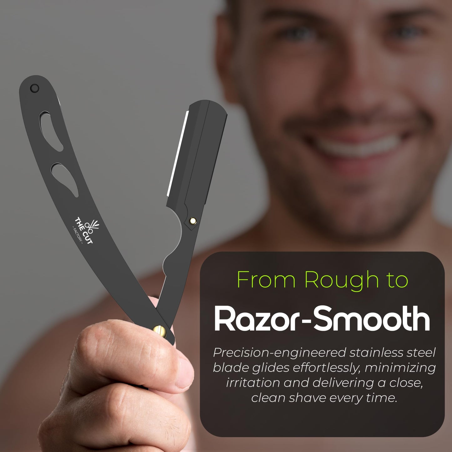 The Cut Factory® Straight Razor for Men Professional Barber Straight Edge Razor for Comfortable Smooth Shave. Gift Box Leather Pouch 20 Single Edge Blades. Our Blades Never Fall