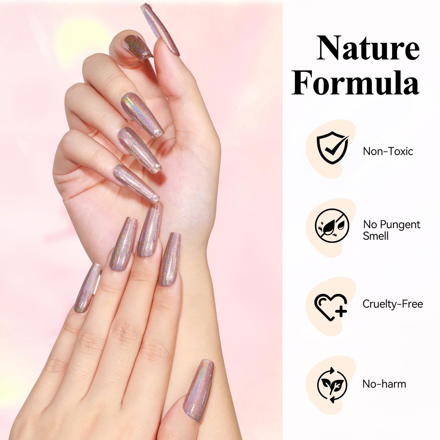 Bevimee Iridescent Holographic Nail Polish 12ML*4Colors Silver Pink Red Green Nail Polish Fast Drying