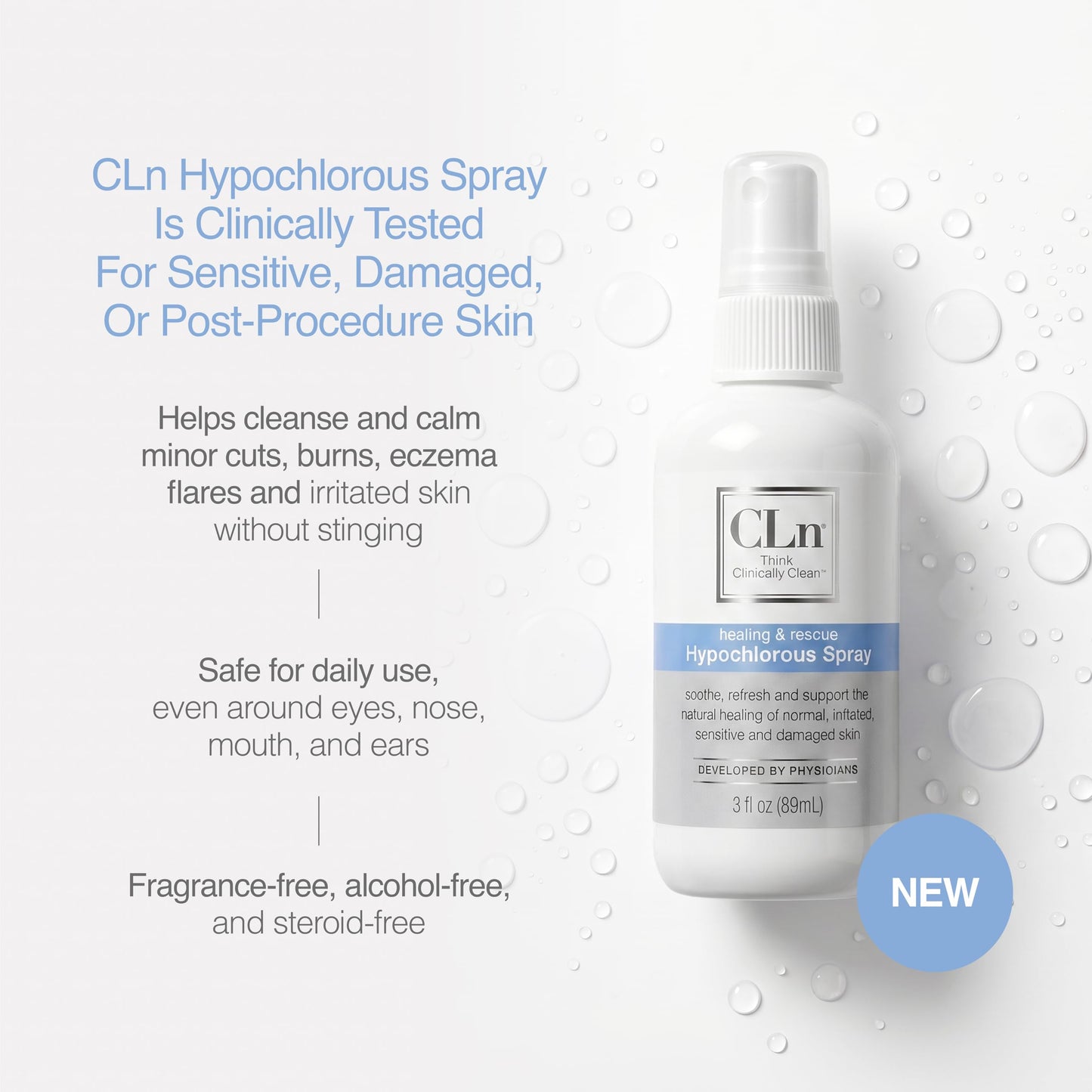CLn® Hypochlorous Spray - Daily Cleansing Spray to Manage Minor Skin Cuts and Lacerations Without Alcohol, Antibiotics, Steroids or Fragrance, 3 fl. oz.