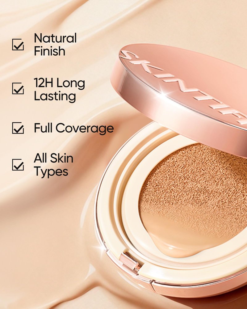SKINTIFIC Full Coverage Cushion Foundation #22N Shell Beige| Satin Glow Finish, Oil-Control & Waterproof, Buildable Tattoo Cover Cushion for All Skin Types